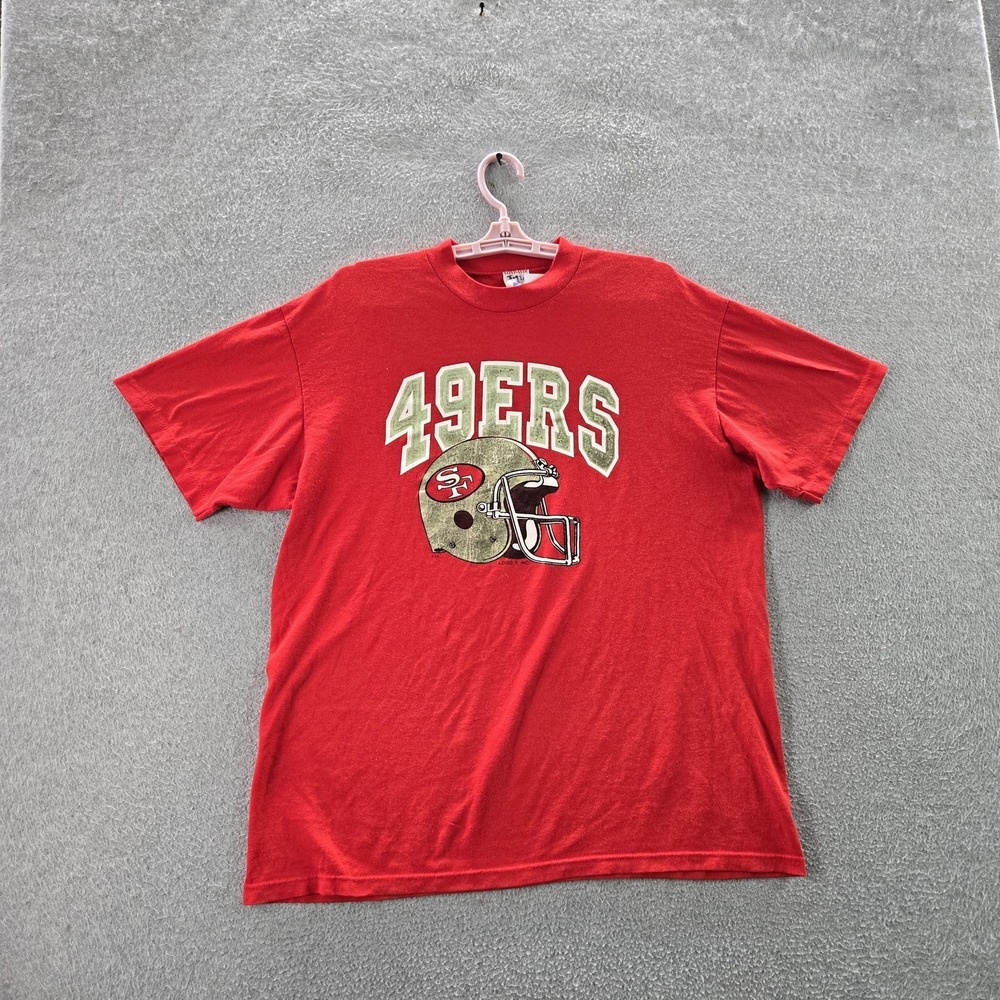VINTAGE San Francisco 49ers Men Shirt L Red Logo 7‎ Graphic Football 90s